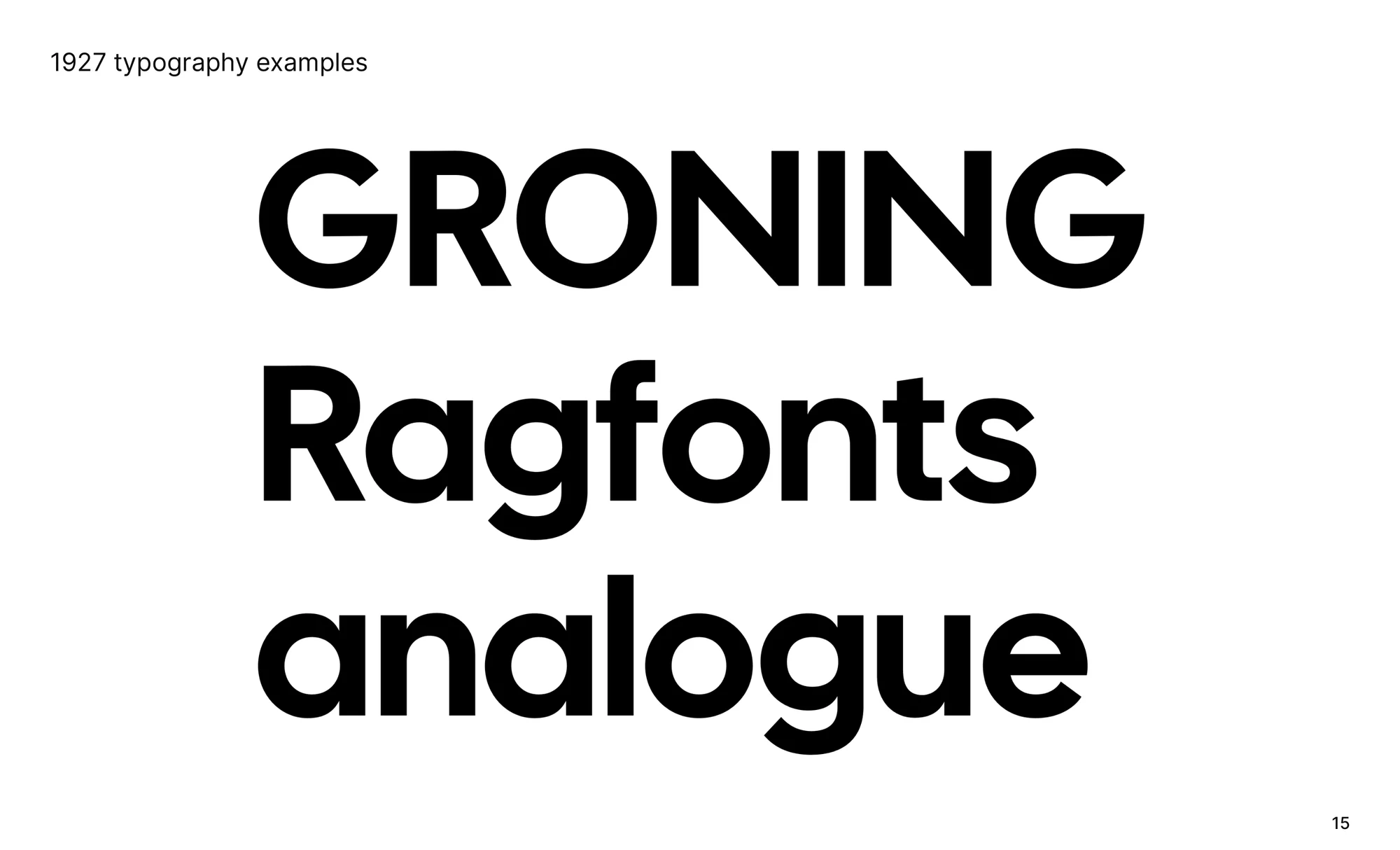 Deck page: 1927 typography examples, GRONING, Ragfonts, analogue